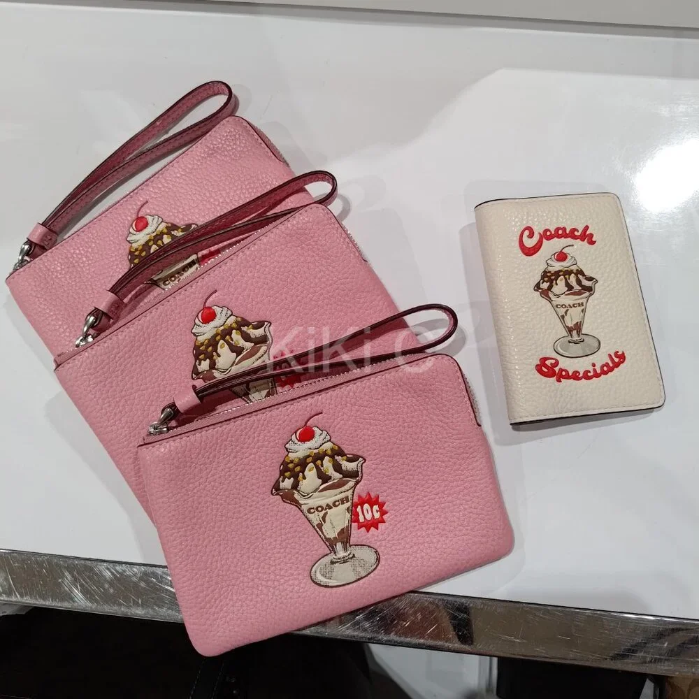 Coach Corner Zip Wristlet With Sundae Graphic CU254 pink ice cream